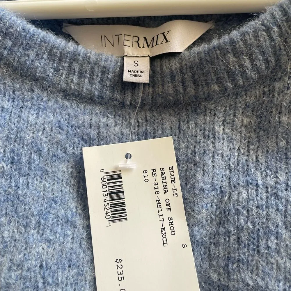 INTERMIX Blue Off-the-Shoulder Sweater Cozy Knit - Picture 2 of 7